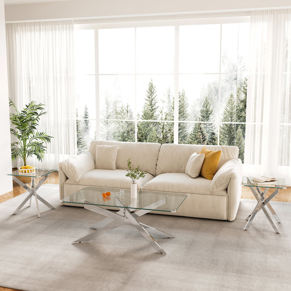 CT036S 3-Piece Glass Table Set (Coffee Table + 2 End Tables)