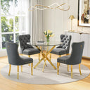 DT666G 5-Piece 36" Glass Dining Set + 4 Grey Velvet Chairs (Gold) ZEMORN