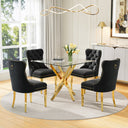 DT668G 5-Piece 42" Glass Dining Set + 4 Black Velvet Chairs (Gold) ZEMORN