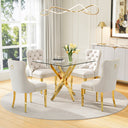 DT668G 5-Piece 42" Glass Dining Set + 4 White Velvet Chairs (Gold) ZEMORN