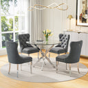 DT666S 5-Piece 36" Glass Dining Set + 4 Grey Velvet Chairs (Silver) Zemorn