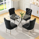 DT668S 5-Piece 42" Glass Dining Set + 4 Black Velvet Chairs (Silver) ZEMORN