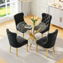 DT666G 5-Piece 36" Glass Dining Set + 4 Black Velvet Chairs (Gold) ZEMORN