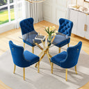 DT668G 5-Piece 42" Glass Dining Set + 4 Blue Velvet Chairs (Gold) ZEMORN