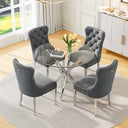 DT666S 5-Piece 36" Glass Dining Set + 4 Grey Velvet Chairs (Silver) Zemorn