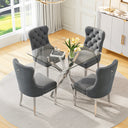 DT668S 5-Piece 42" Glass Dining Set + 4 Grey Velvet Chairs (Silver) ZEMORN