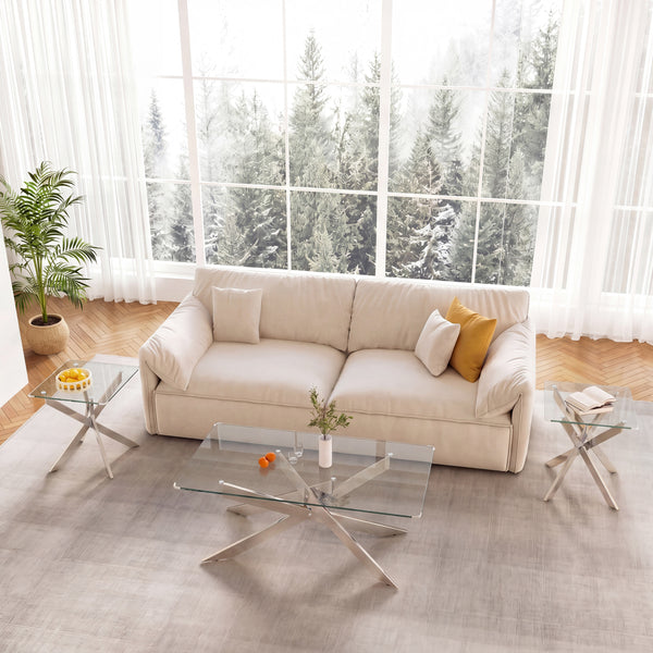 CT036S 3-Piece Glass Table Set (Coffee Table + 2 End Tables)