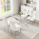 RDT919S 5-Piece Glass Dining Set + 4 White Velvet Chairs (Silver)