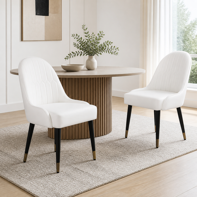 #WHITE Diamond Stitched Faux Leather Parsons Dining Chairs Set of 2 - Zemorn