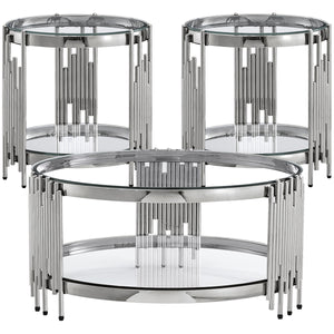 CT038S 3-Piece Glass Coffee & End Table Set - Clear/Silver