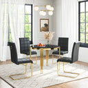 DT0314GB 5-Piece Round Glass Dining Set (37" Table + 4 Black PU Chairs)