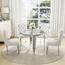 DT0314S 5-Piece Round Glass Dining Set (37" Table + 4 Velvet Chairs)