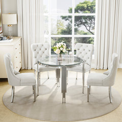 DT0314S 5-Piece Round Glass Dining Set (37" Table + 4 Velvet Chairs)