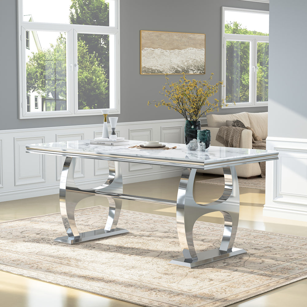 DT0239SMW Dining Table - White/Silver MDF Metal Frame