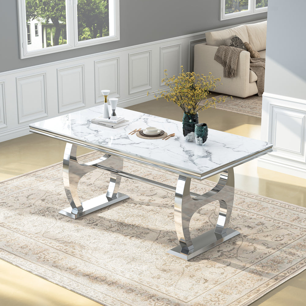 DT0239SMW Dining Table - White/Silver MDF Metal Frame
