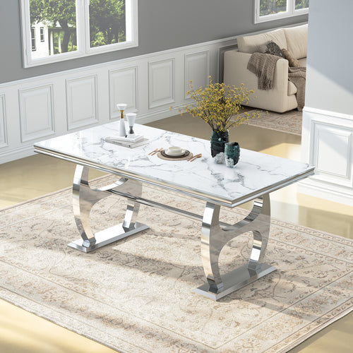 DT0239SMW Dining Table - White/Silver MDF Metal Frame