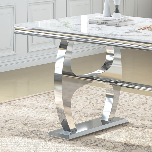 DT0239SMW Dining Table - White/Silver MDF Metal Frame