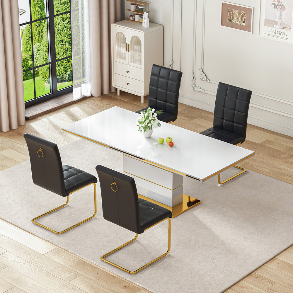 DT0215GW 5-Piece MDF Dining Set + 4 Black PU Chairs (Gold)