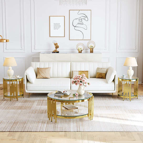 CT038G 3-Piece Glass Coffee & End Table Set - Clear/Gold