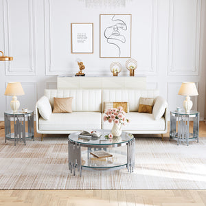 CT038S 3-Piece Glass Coffee & End Table Set - Clear/Silver