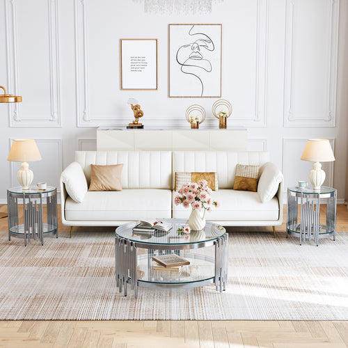 CT038S 3-Piece Glass Coffee & End Table Set - Clear/Silver