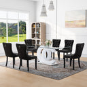 RDT396SW Glass Dining Table Set + Black Velvet Chairs (Silver)