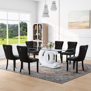 RDT396SW Glass Dining Table Set + Black Velvet Chairs (Silver)