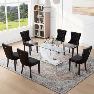 RDT396SW Glass Dining Table Set + Black Velvet Chairs (Silver)
