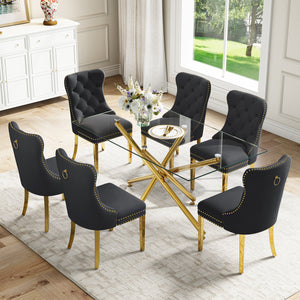 #BLACK/GOLD#Table+6Chairs