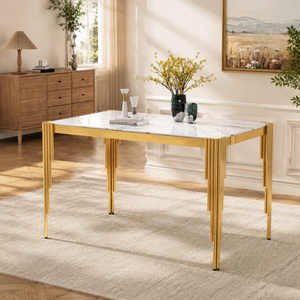 Luna 49 Inch Tempered Glass Dining Table with Sculptural Metal Base - Zemorn