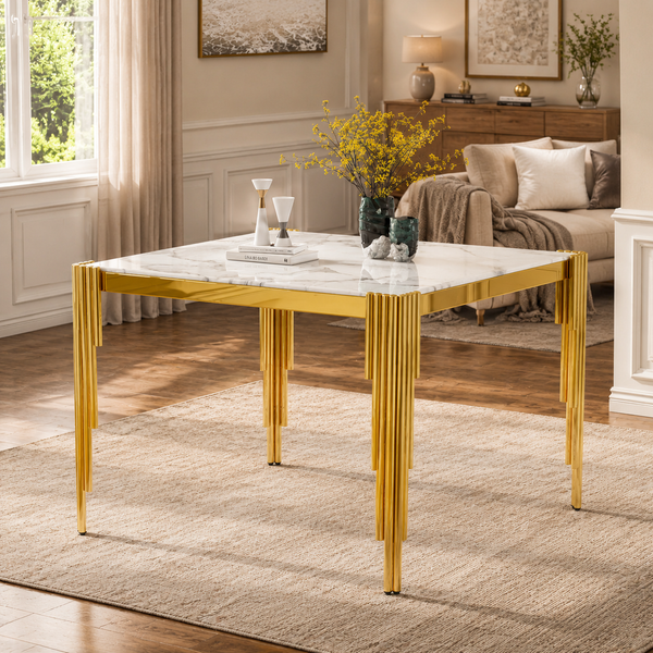 Luna 37 Inch Round Tempered Glass Dining Table with Sculptural Metal Base - Zemorn