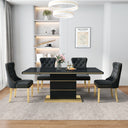 63 Inch 5 Piece Black MDF Dining Set Button Tufted Black Velvet Chairs Detail View