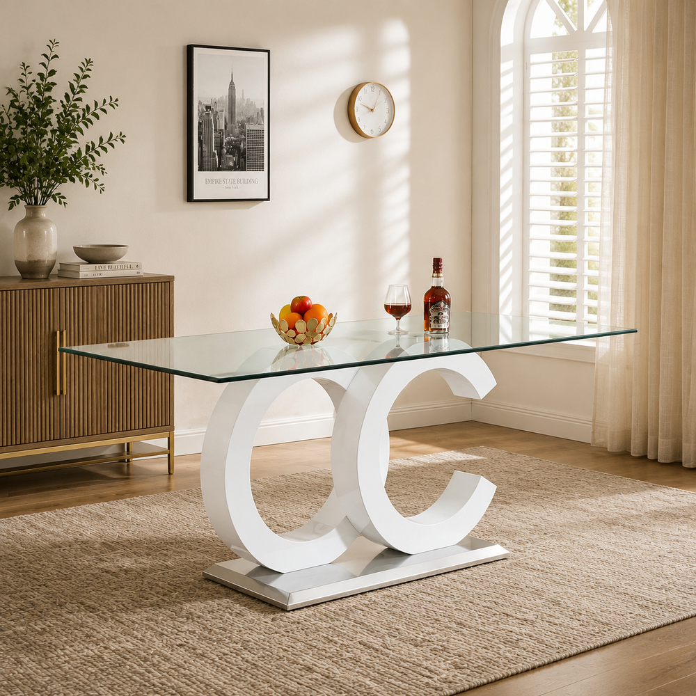 Crystal 70 Inch Tempered Glass Dining Table Seats 6 8 - Zemorn