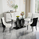 RDT399B Glass Dining Table Set + Black/White Velvet Chairs