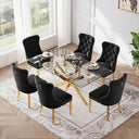 RDT717G 7-Piece Glass Dining Set + 6 Black Velvet Chairs (Gold)
