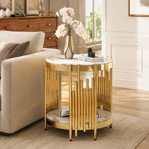 21" Modern Round Glass End Table – Tempered Glass, Metal Base