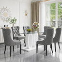RDT399W Glass Dining Table Set + Grey Velvet Chairs