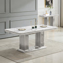 #WHITE/SILVER Luna 69 Inch MDF Dining Table with Metal Base, Seats 6 8 in Living Room Decor