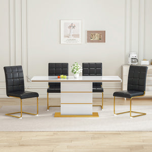 DT0215GW 5-Piece MDF Dining Set + 4 Black PU Chairs (Gold)