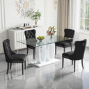 RDT399W Glass Dining Table Set + Black Velvet Chairs