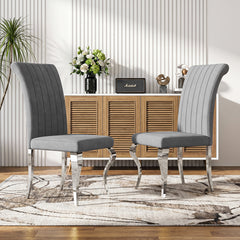 #GRAY/SILVER Channel Tufted Upholstered Dining Chairs Set of 2 in Living Room Decor
