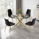DT666G 5-Piece 36" Glass Dining Set + 4 Black Velvet Chairs (Gold) ZEMORN