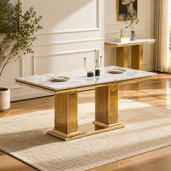 Luna 69 Inch MDF Dining Table with Metal Base, Seats 6 8 - Zemorn