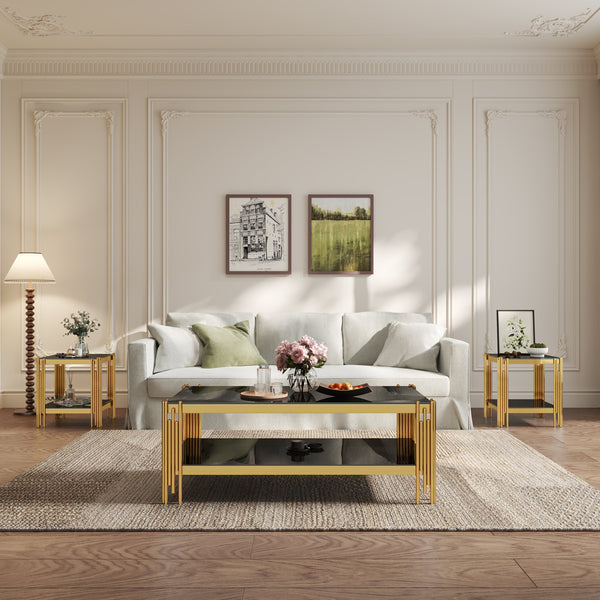 CT037GB-3 3-Piece 8mm Glass Table Set (1 Coffee Table + 2 End Tables)