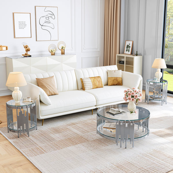 CT038S 3-Piece Glass Coffee & End Table Set - Clear/Silver