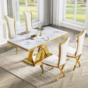 DT0218 5-Piece MDF Dining Set + 4 White Velvet Chairs (Gold)