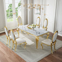 DT022GMW 7-Piece MDF Dining Set + 6 White PU Chairs (Gold)