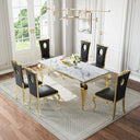 DT022GMW 7-Piece MDF Dining Set + 6 Black Leatherette Chairs (Gold)