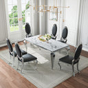 DT022SMW 7-Piece MDF Dining Set + 6 Black PU Chairs (Silver)