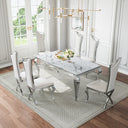 DT022SMW 7-Piece MDF Dining Set + 6 White PU Chairs (Silver)